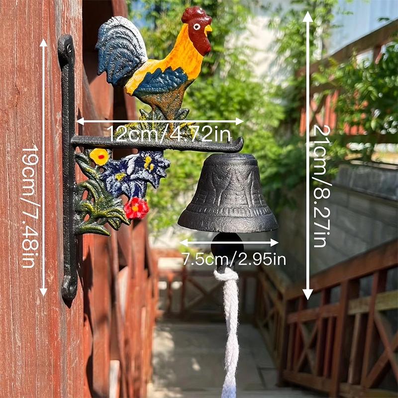 WTEMPO Hand-Painted Cast Iron Rooster Doorbell Welcome Chime Bell for Outdoor Garden Farmhouse Courtyard Villa Wall Decoration