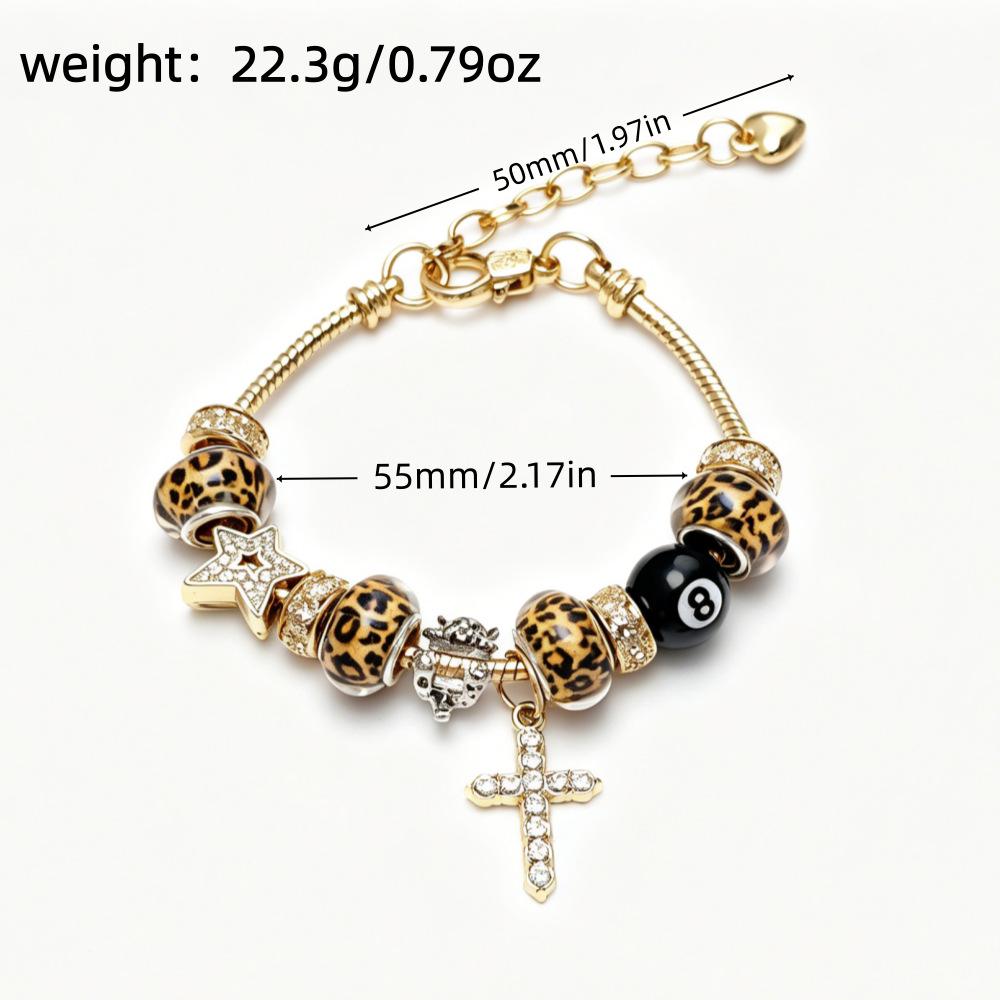 European Retro Leopard Print Black Cross Bracelet - Luxurious High-End Design