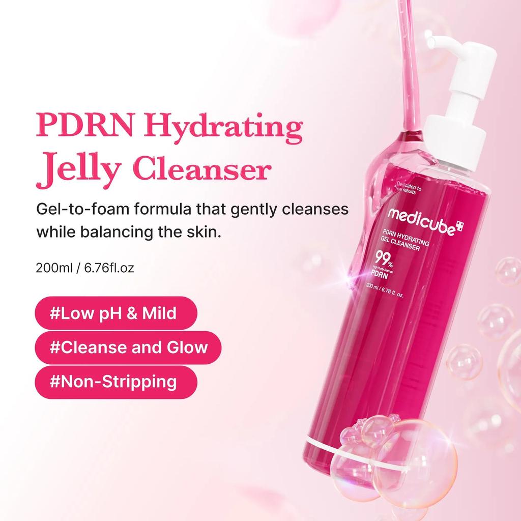 [medicube] PDRN Jelly to Foam Cleanser | Nawilżający żel do mycia twarzy o niskim pH na co dzień dla wszystkich typów skóry | Z PDRN, kolagenem i LHA | Delikatna pielęgnacja porów