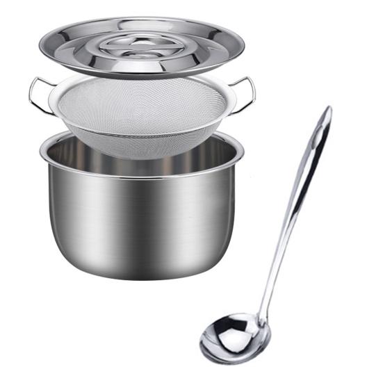 Bacon Grease Container with Strainer Stainless Steel Oil Storage with Lid And Handle High Temperature Oil Container Kitchen Grease Keeper