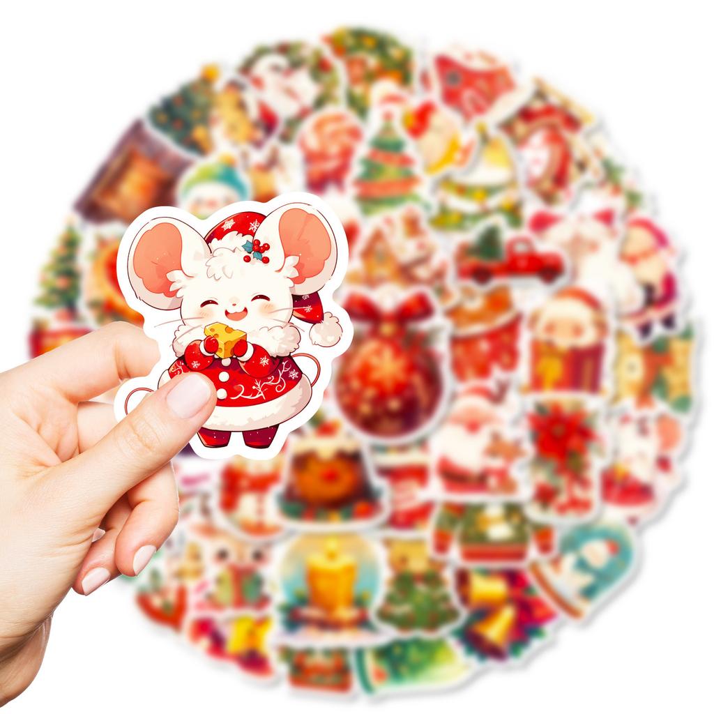 50 Christmas Dreamy Cartoon Doodle Stickers, Claus Stickers, Snowflake Decorations