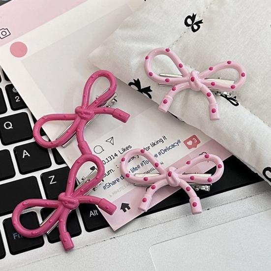4Pcs Girl Hairpins Korean Style Dot Design Bow Shape Hair Clips Stable Non-slip Side Bang Hair Pins Hair Accessories