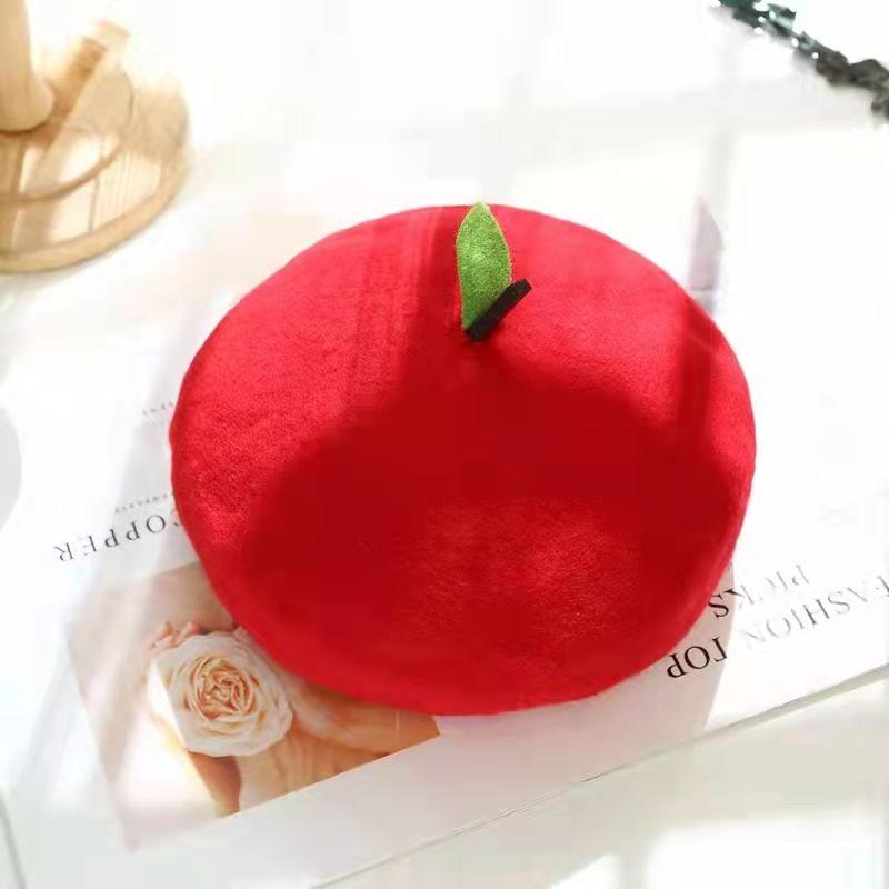 Women's Hat Painter Hat Cute Little Leaf Beret Hat Fruit Apple Orange Beret Spring and Summer Breathable