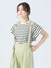 Beams Heart Tee with Tucked Sleeves and Striped Striped Off One Size S/S Pullover, Women's, White,