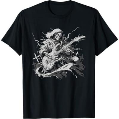 Halloween Skeleton Playing Guitar Rock and Roll Band T-Shirt GIU Mens Womens Tank Top Sweatshirt Hoodie Longsleeve Black