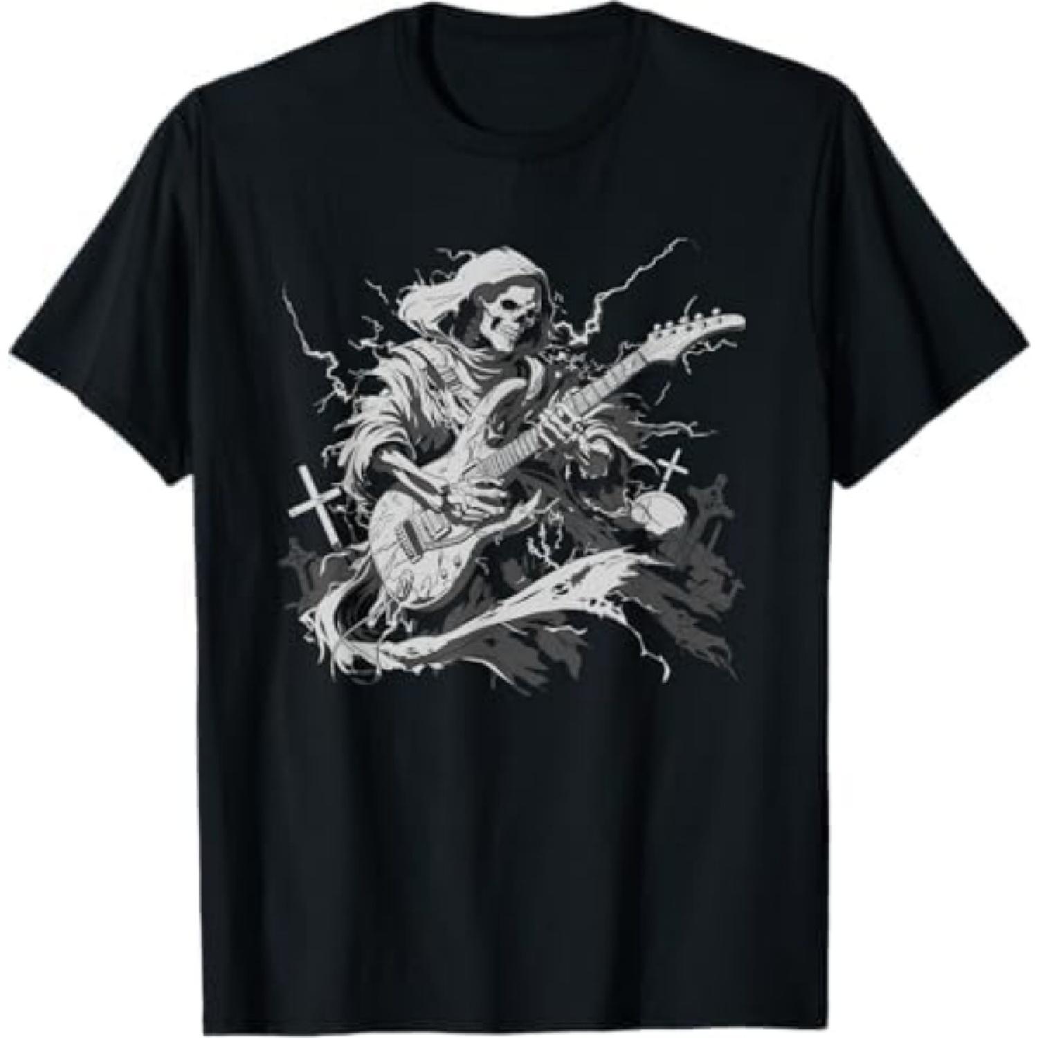 

Halloween Skeleton Playing Guitar Rock and Roll Band T-Shirt GIU Mens Womens Tank Top Sweatshirt Hoodie Longsleeve Black XXXXXL різнокольоровий