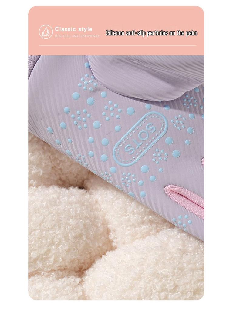 Kids' Winter Gloves: Fleece-Lined, Warm, Non-Slip, Waterproof for Skiing, Cycling, and Playing, with Cute Ribbed Cuffs and Five Finger Design.