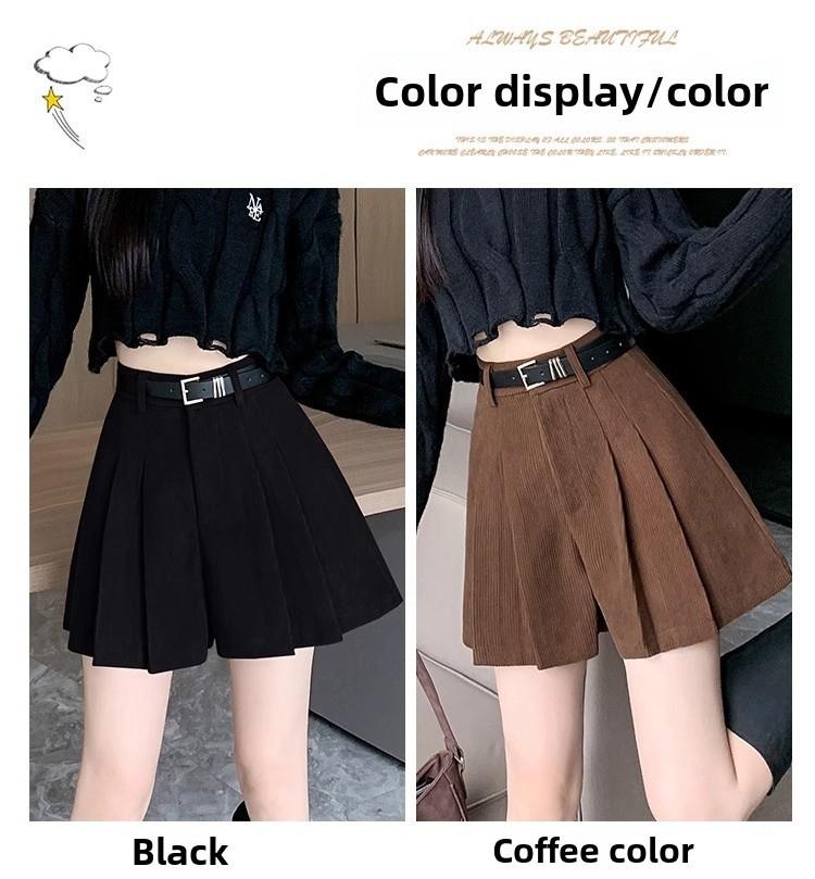 Women's High-Waist Corduroy Pleated Shorts - Slim, Wide-Leg, All-Match Casual for Autumn/Winter 2023