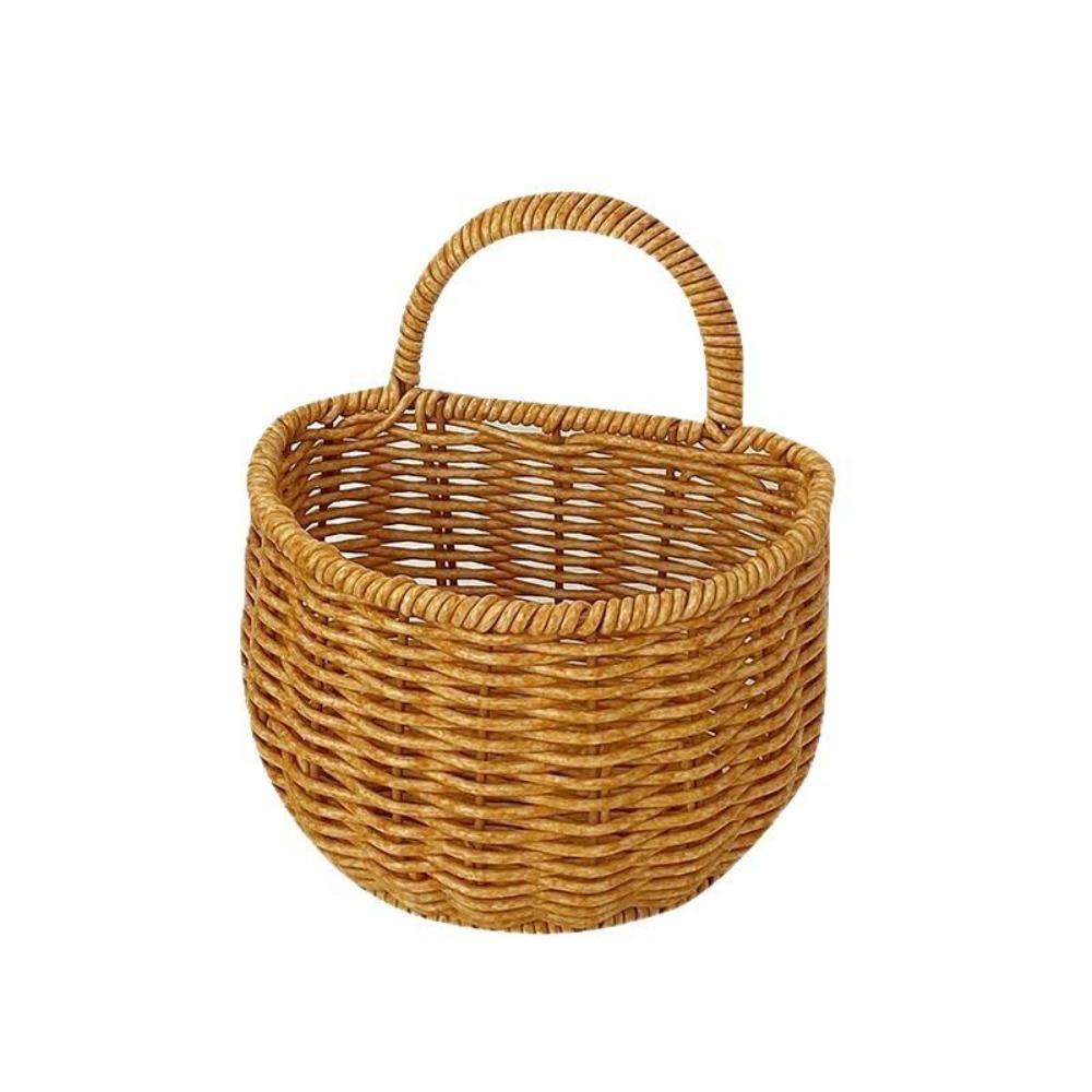 Handwoven Rattan Wall Hanging Basket - Wicker Storage Organizer for Kitchen, Bathroom & Home, Hanging Fruit Basket with Handle