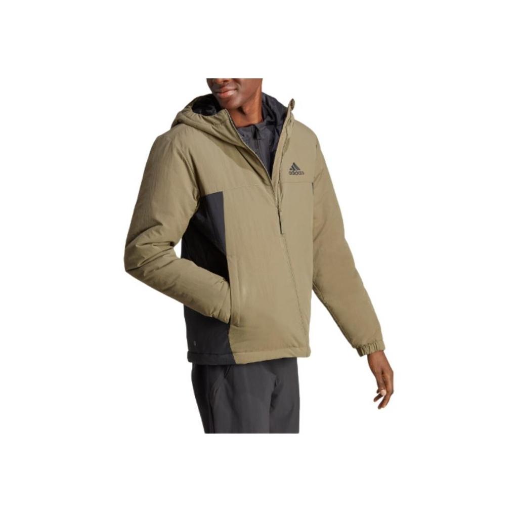 Adidas Color Block Zip-Up Hooded Cotton Jacket Men Jackets Layered-Olive-Green HM2264