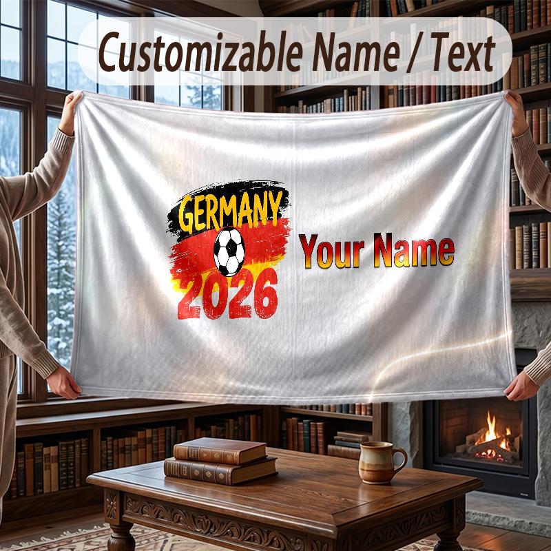 Custom Name Flannel Throw Blanket Germany National Football Team Pattern Warm Home Decoration