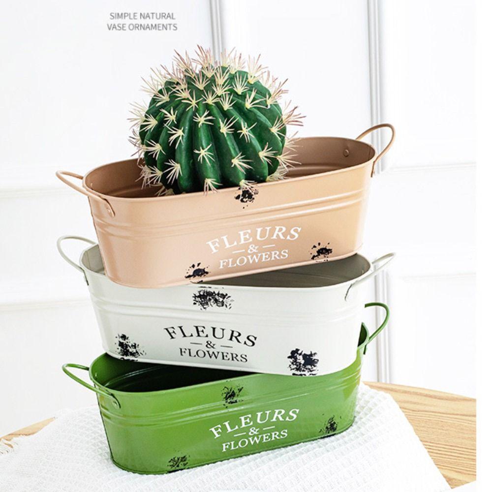 Iron Rustic Flowerpot with Handle Flower Holder Vintage Flower Pot