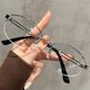 Fashion Japanese Small Oval Half Frame Glasses Frame for Women Men Metal Blue Light Blocking Glasses Retro Reading Eyeglasses