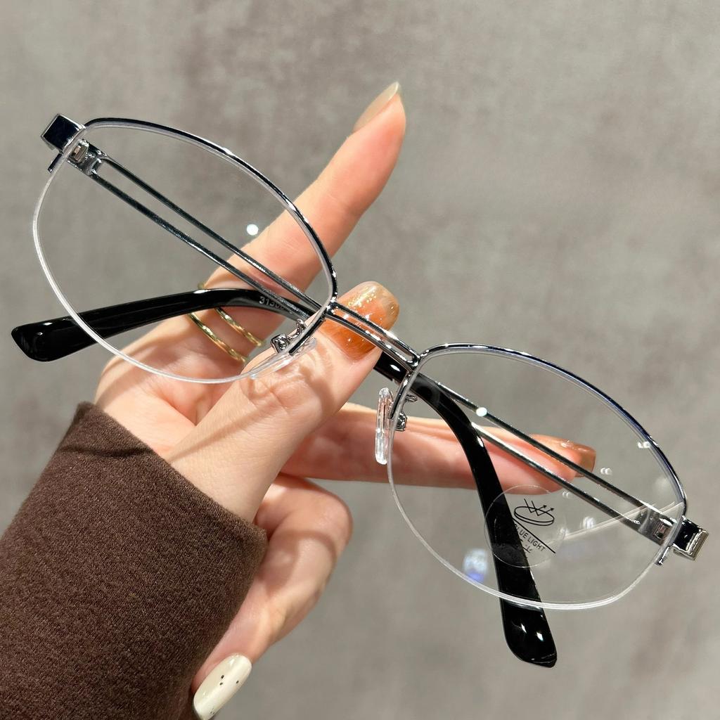 Fashion Japanese Small Oval Half Frame Glasses Frame for Women Men Metal Blue Light Blocking Glasses Retro Reading Eyeglasses