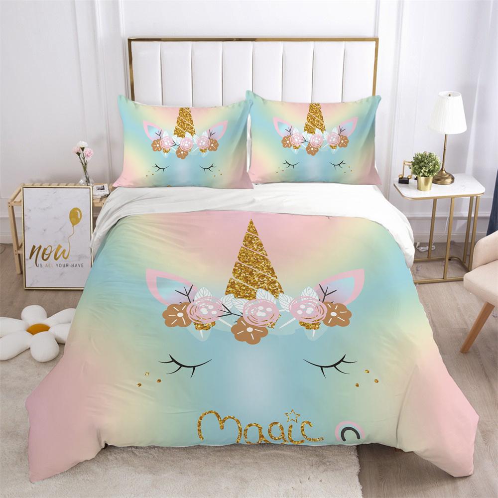 Unicorn Printed Bedding Set King Size Teen Bed Clothes Soft Highend Polyester Fashion Home Bedding Set
