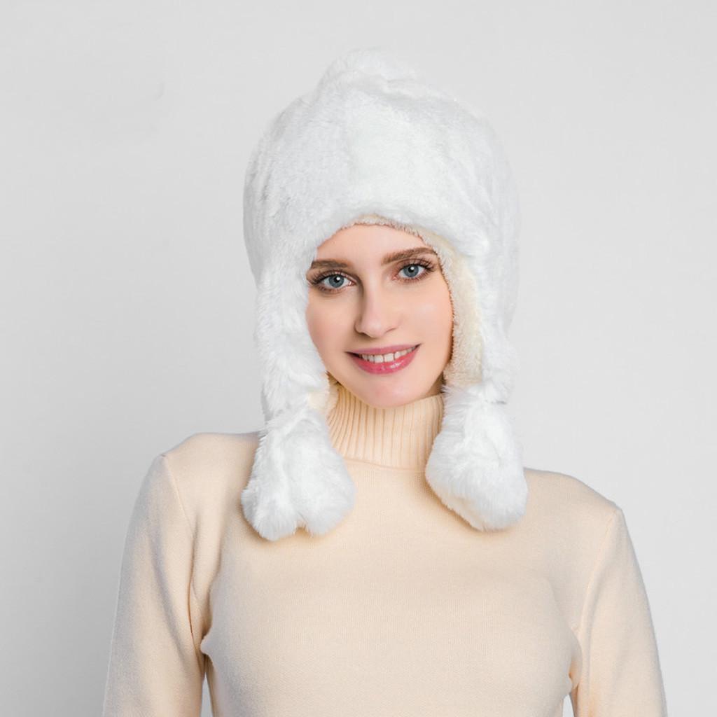 

Ladies Winter Plush Fake Thick Hat Ear Protectors Warm Plush Hat One size білий
