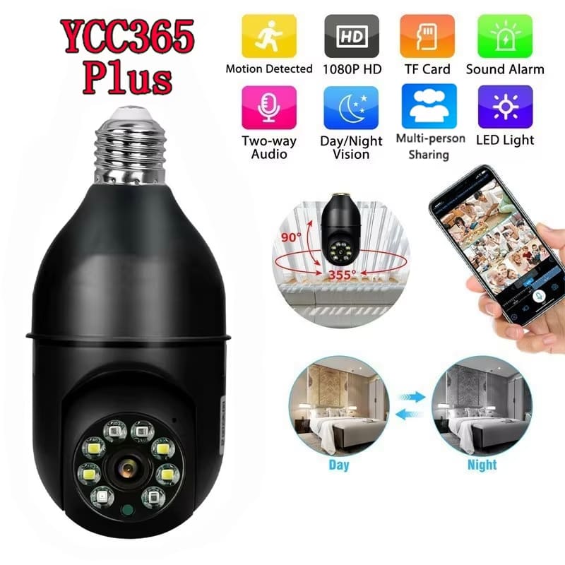 E27 2.4G 5G Wifi HD Camera Bulb IP Camera Night Vision Full Color Automatic Human Tracking 4X Digital Zoom Security Surveillance
