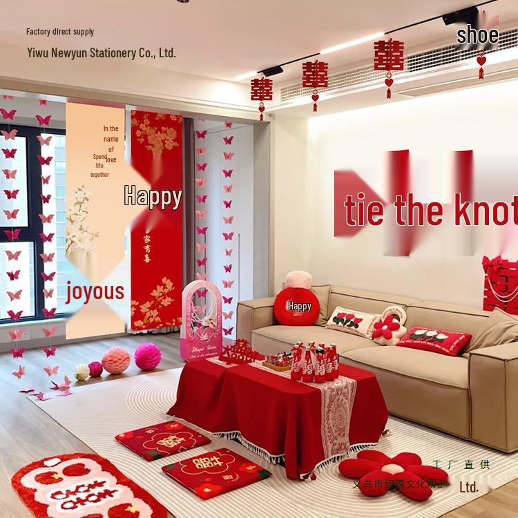 Wedding Decorative Set: Double Happiness Wall Art for Bedroom & Living Room