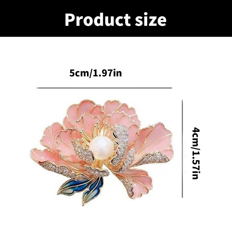 Delicate Women's Peony Brooch Pin with Enamel Finish and Pearls Accent Adds Elegant Charm to Any Stylish Look Styles