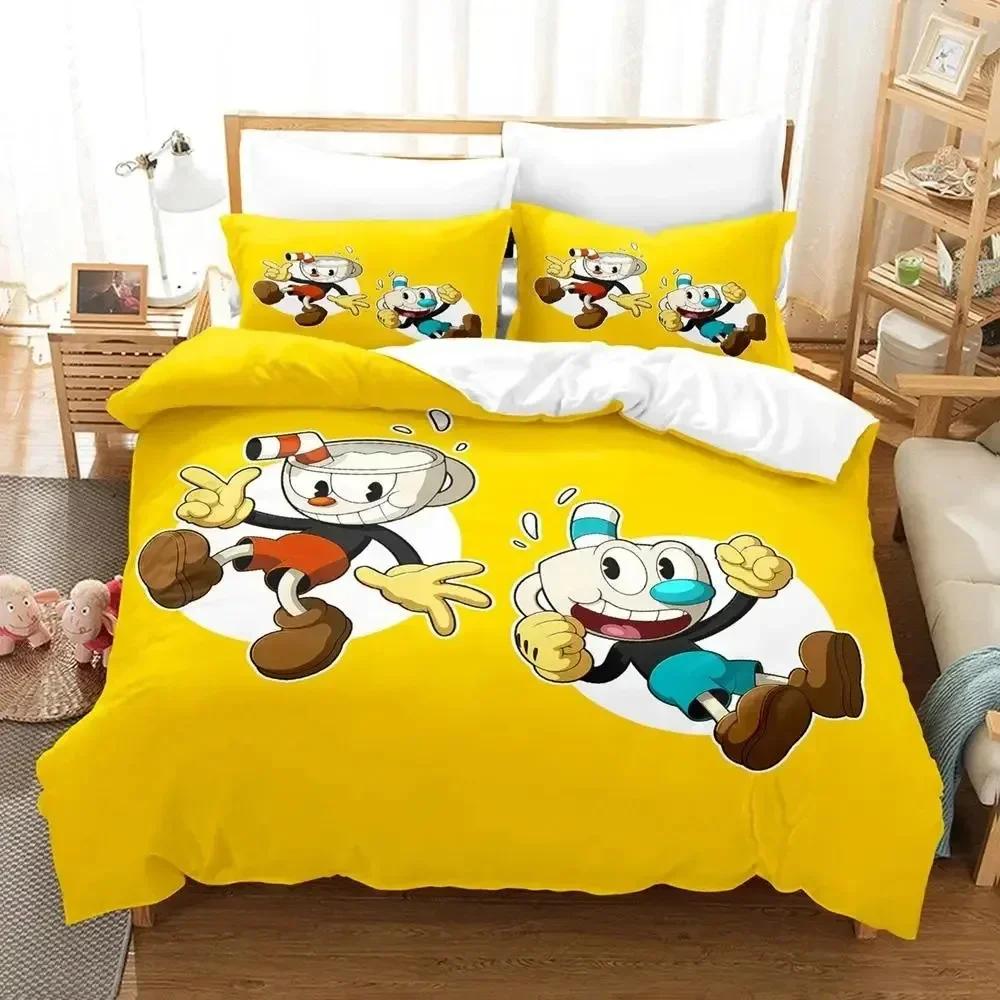 3D Print Cartoon Mugman Cuphead Comfortable Duvet Quilt Cover Pillowcase Bedding Set Children Bedroom Decoration Home Textile