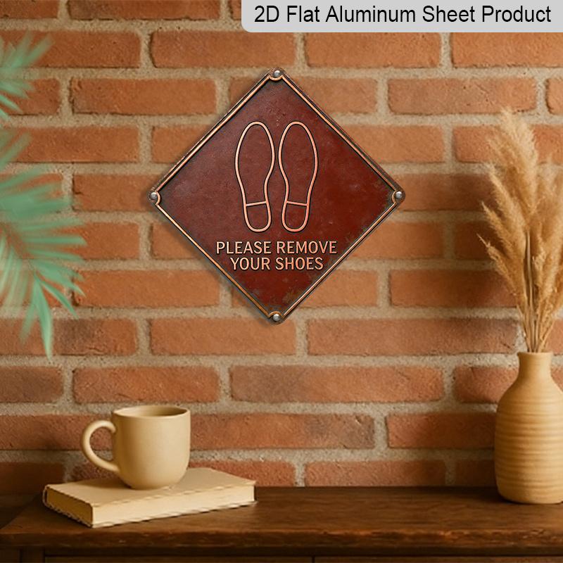 2D Flat - a Vintage Aluminum Sign | Shoe Removal Etiquette Theme, Suitable for Lifestyle Management Gifts for Home Habit Enthusiasts, 2D Flat, Ideal