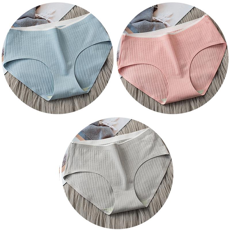 3Pcs Women's Underwear Cotton Seamless Stripes Panties Soild Color Skin- friendly Lingerie Woman Panty Low Waist M-XL Plus Size