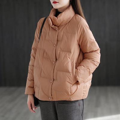 New Down Jacket for Women with Spliced   Stand-up Collar Button Pockets Stylish Light and Loose Loose Coat for Small People