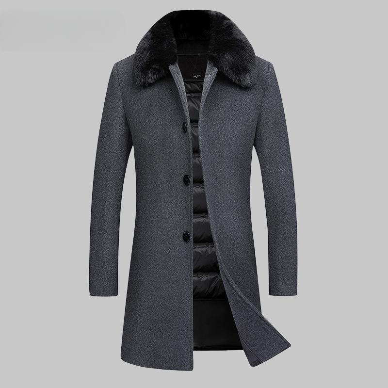 Winter New Men's Woolen Coat Medium and Long Flip Collar Down Removal Liner Down Coat Men's Coat