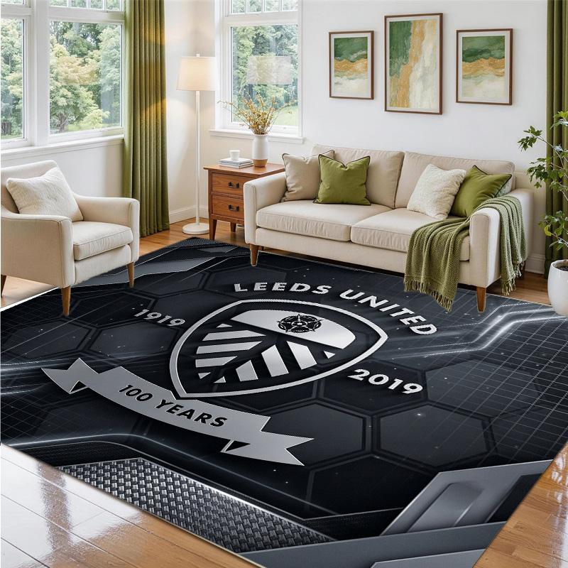 Leeds United Football Design Crystal Velvet Rug Soft Decorative Mat for Bedroom Entrance