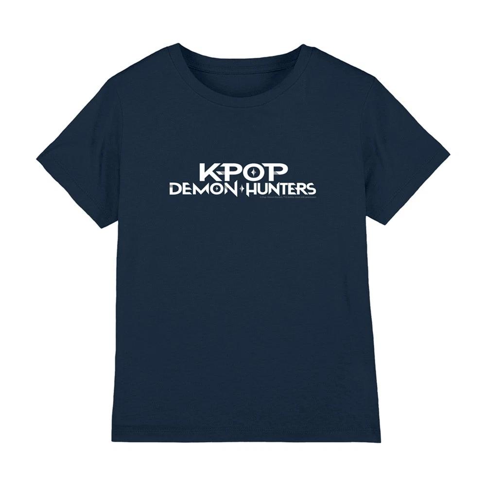 K-Pop Demon Hunters - White Logo Kids T Shirt, Navy 160