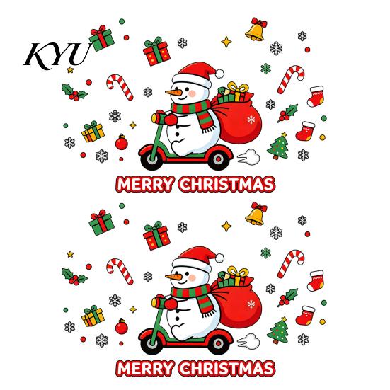 Christmas Gift Ideas Cute Snowman Scooter Static Window Cling, Cartoon Merry Glass Decorations Decal, Waterproof Sticker for Home Shop Xmas