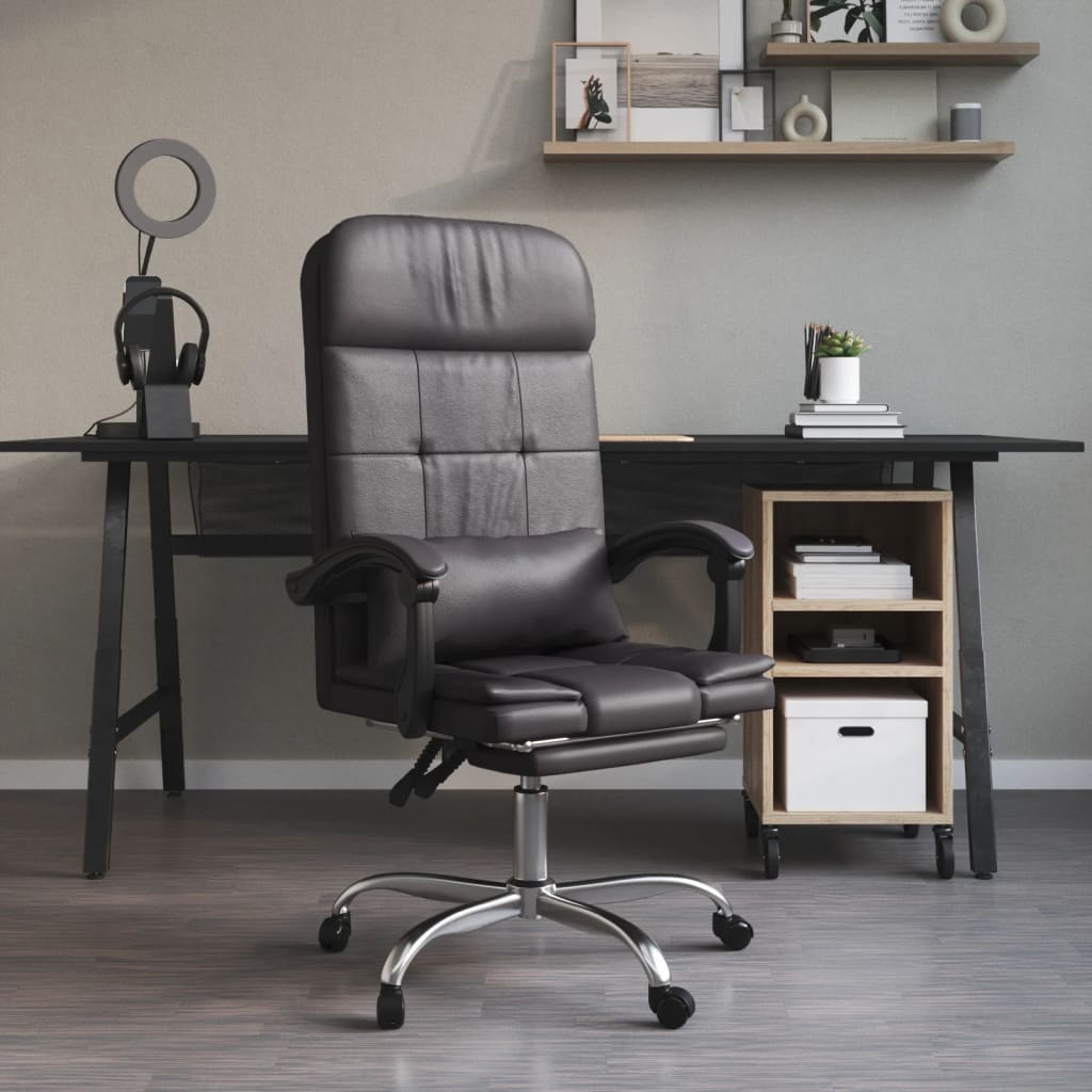 Office Chair with Massage Function Grey Artificial Leather