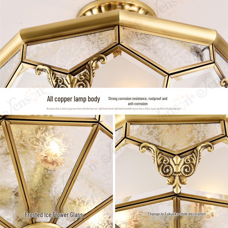 European All-Copper Ceiling Light for Bedroom, Living Room, Foyer, Balcony, or Aisle - Simple, Warm, and Romantic Design