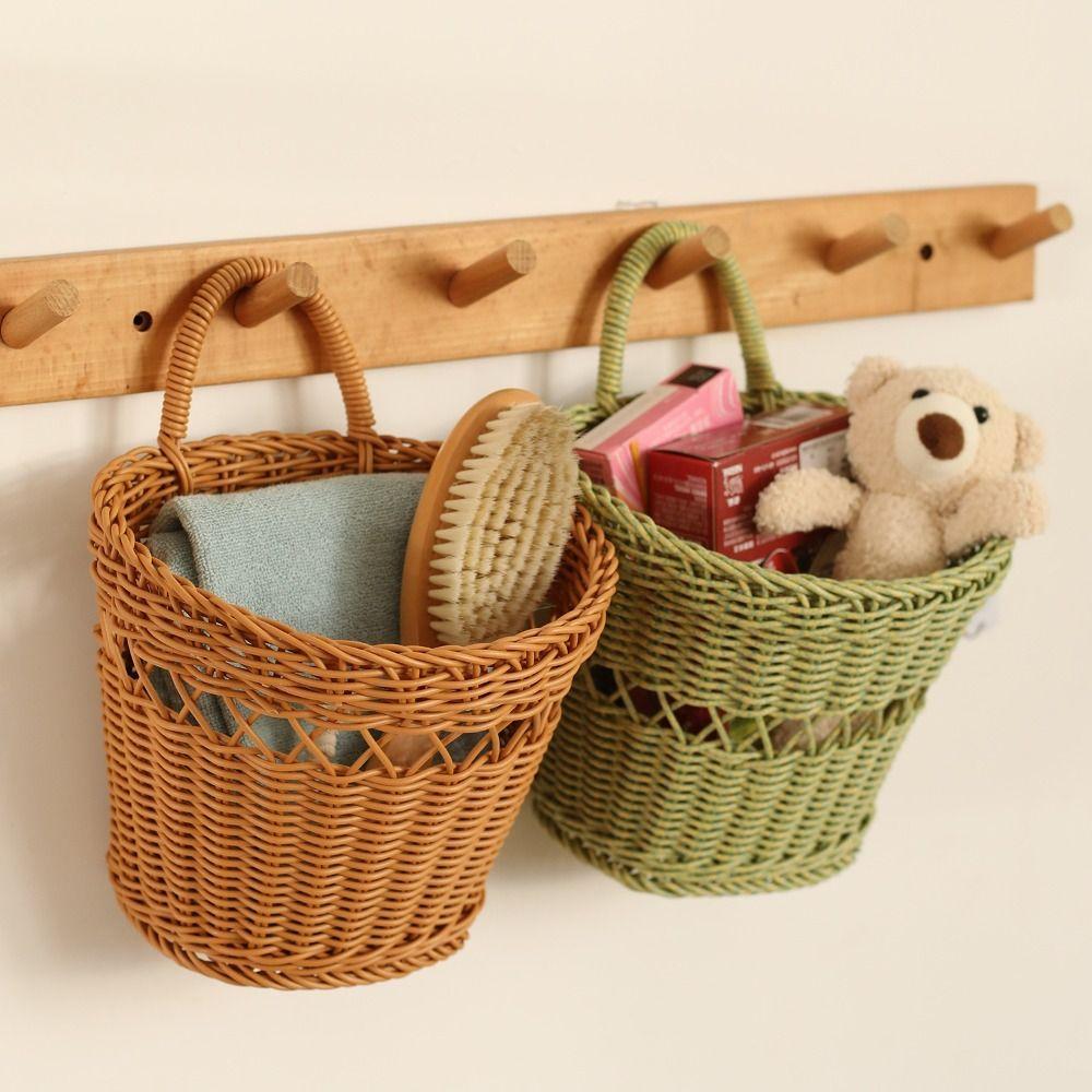 Faux Rattan Wandkorb Handgeflochten Geflochtener Aufbewahrungskorb Wohnraumaufbewahrung