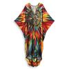 Summer Vintage Boho Women Plus Size Kaftan Sexy Beach Coverups Colorful Printed V Neck Batwing Sleeve