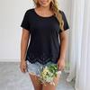 Stor damt-shirt i enfärgad, mångsidig modell med avslappnad rund halsringning, smickrande topp, ny sommarstil