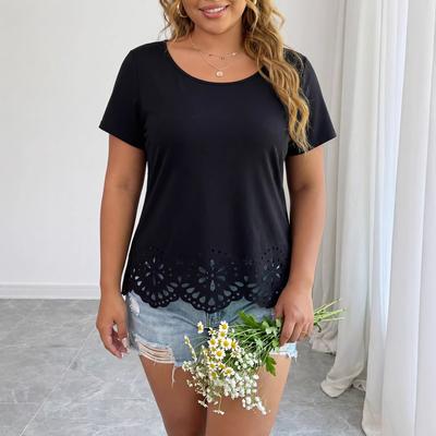 Großformatiges einfarbiges vielseitiges Damen-T-Shirt mit lässigem Rundhalsausschnitt, figurschmeichelndes Oberteil, Sommer-Neuer Stil