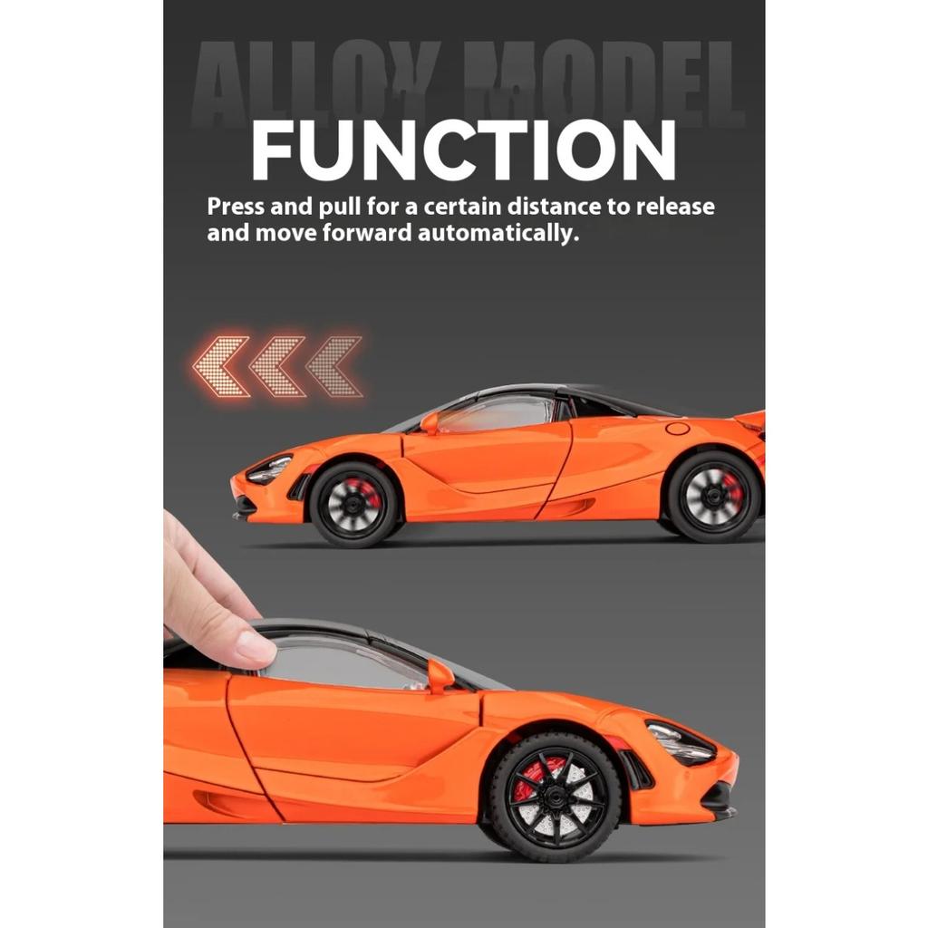 Super Sportcar Toy Simulation 1/24 McLaren 720s Car Model Alloy Die Cast with Sound Light Pull Back Toys Vehicles Models Children Gifts