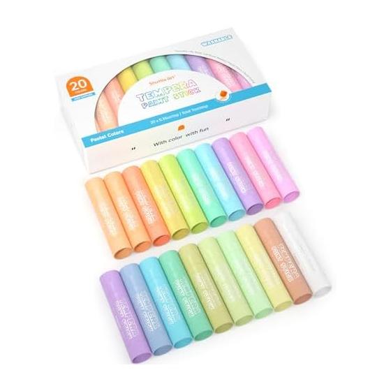 Shuttle Art Tempera Crayons, 20 Colors, Pastel Color Set, Quick Drying, Removable with Water, Tempera Paint Stick, Retractable, Safe, Washable,