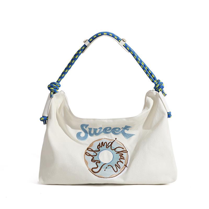 

Модная вышитая холщовая сумка для женщин, большая вместимость, на одно плечо, кроссбоди, нишевая, трендовая, ручная, подмышечная женская сумка large