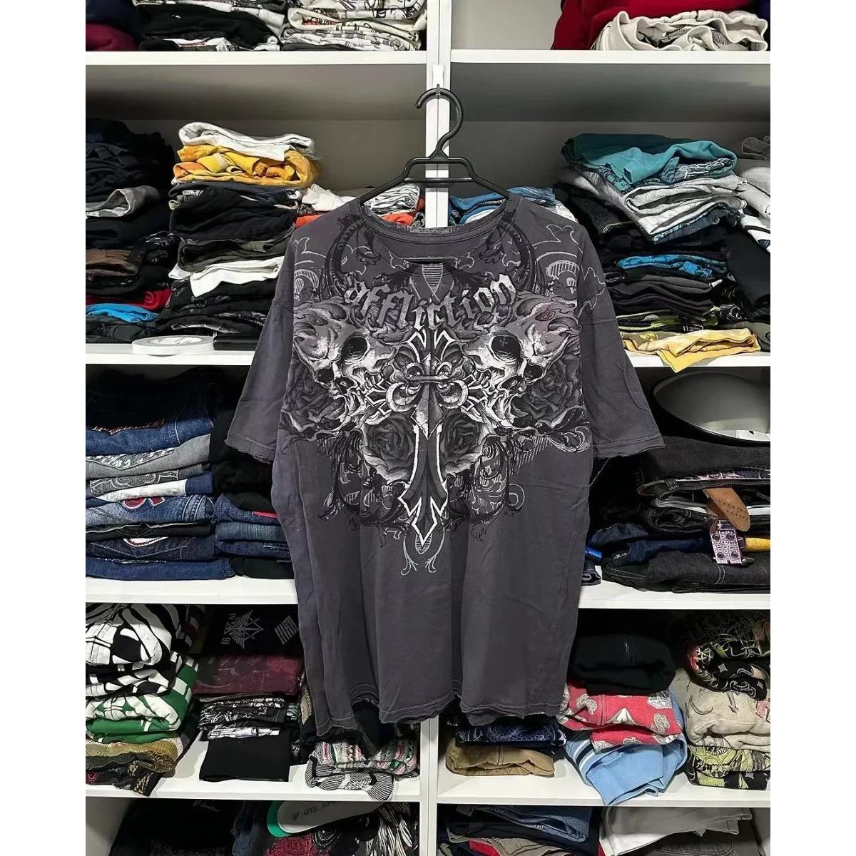 Графическая футболка 2000-х годов Мужская Большая Гранж Крылья Новый Модный Стиль Парные Топы L