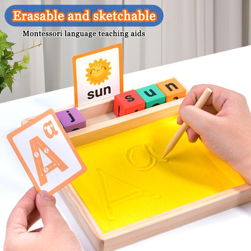 Montessori Teaching Aids Wooden Sandbox Letter Strokes Children's Sand Drawing Pen Controlled Sensory Games Set Souptoy