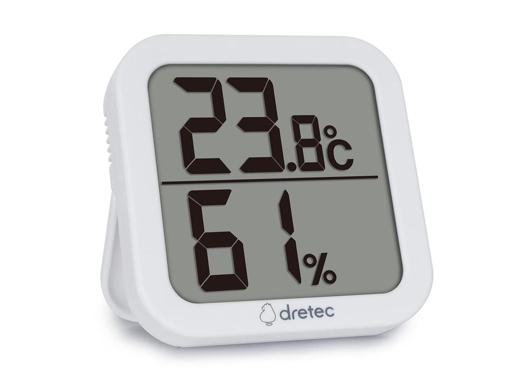 dretec Thermo-Hygrometer, Temperature and Humidity, Digital, Large Screen, Wall-Mounted Stand, White, W81 X D17 X H81mm