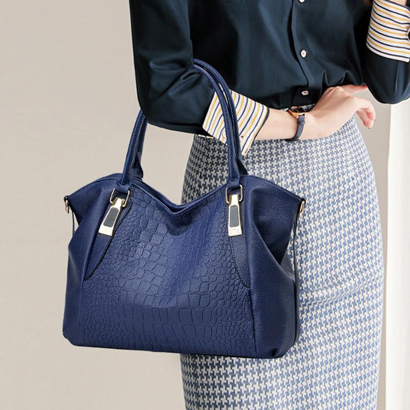 SCIONE New Fashion Soft Leather Middle-aged Lady Handbag Crocodile Pattern Large-capacity Waterproof Zipper Compartment Shoulder Bag