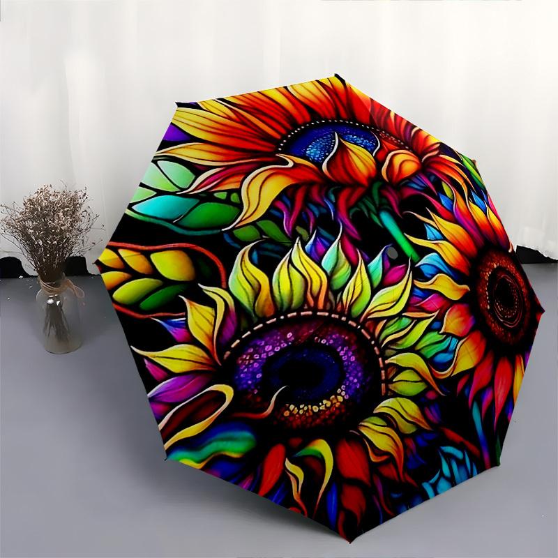 1pc Colorful Sunflower Auto-Folding Umbrella with Portable Tri-Fold Design, 8-Rib Iron Frame Outdoor Umbrella, Perfect Festival Gift for Fans, Travele
