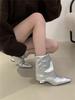 Fashion IPPEUM Women Ankle Boots Pu Leather Silver Pointed Toe 2025 New Fashion Zapatos De Mujer