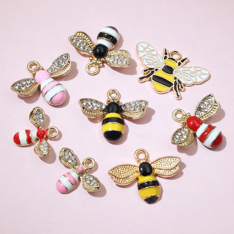 10pcs Enamel Bee Charm Pendant Alloy Metal DIY Jewelry Making Accessories Findings for Necklace Earrings Bracelets