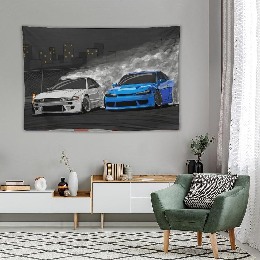 MaLji Jdm Japanese Car Art Silvia S13 And S15 Wall Tapestry for Bedroom Home Wall Room Decor40 X60, Style
