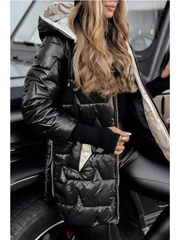 Winterjacke 2024, europäischer und amerikanischer Stil, Kapuze, drei Reißverschlüsse, mittellang, aus Baumwolle