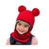 Children Hat Plush Balls Decor Thickened Knitting Hat 3-in-1 Design Hat Scarf Face Guard Headgear Elastic Fit Windproof Hat